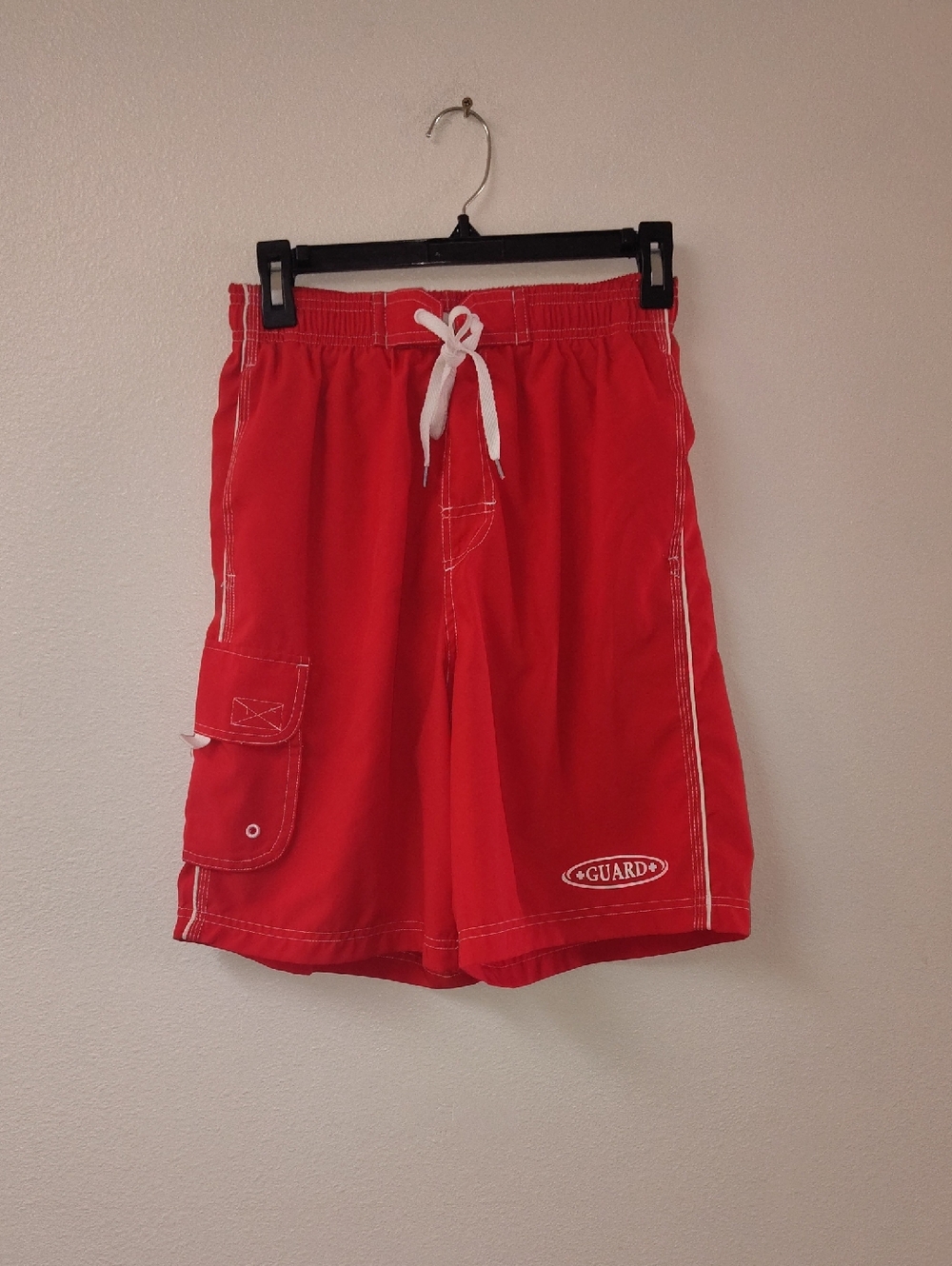 Men's Red Lifeguard Athletic Swim Shorts with Cargo Pocket 1322